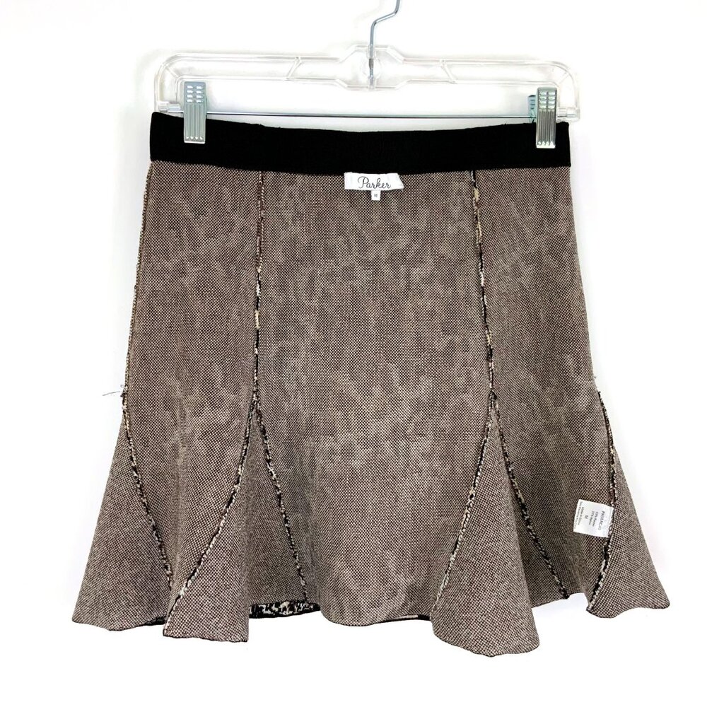 Parker Kenna Mini Skater Knit Mix Media Animal Print Skirt Sz M - Picture 8 of 16
